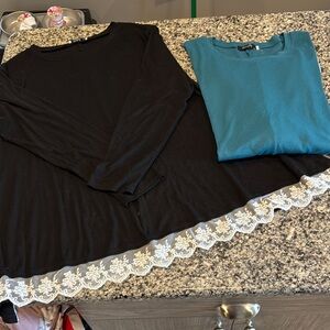 Black & teal Lace Hem Top long sleeve shirts size XL